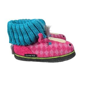 Garnet Hill Kids Haflinger Pony Slippers Kids 8 Boiled Wool Pink Blue Horse Cozy